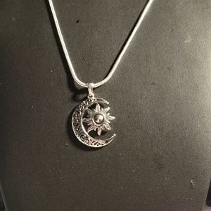 Sun & Moon Necklace.   .925 22" Sterling Silver